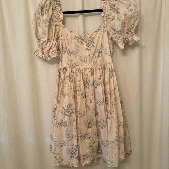 Selkie Puff-Sleeve Romantics Mini Dress Cream Floral Sz M - Picture 5 of 6